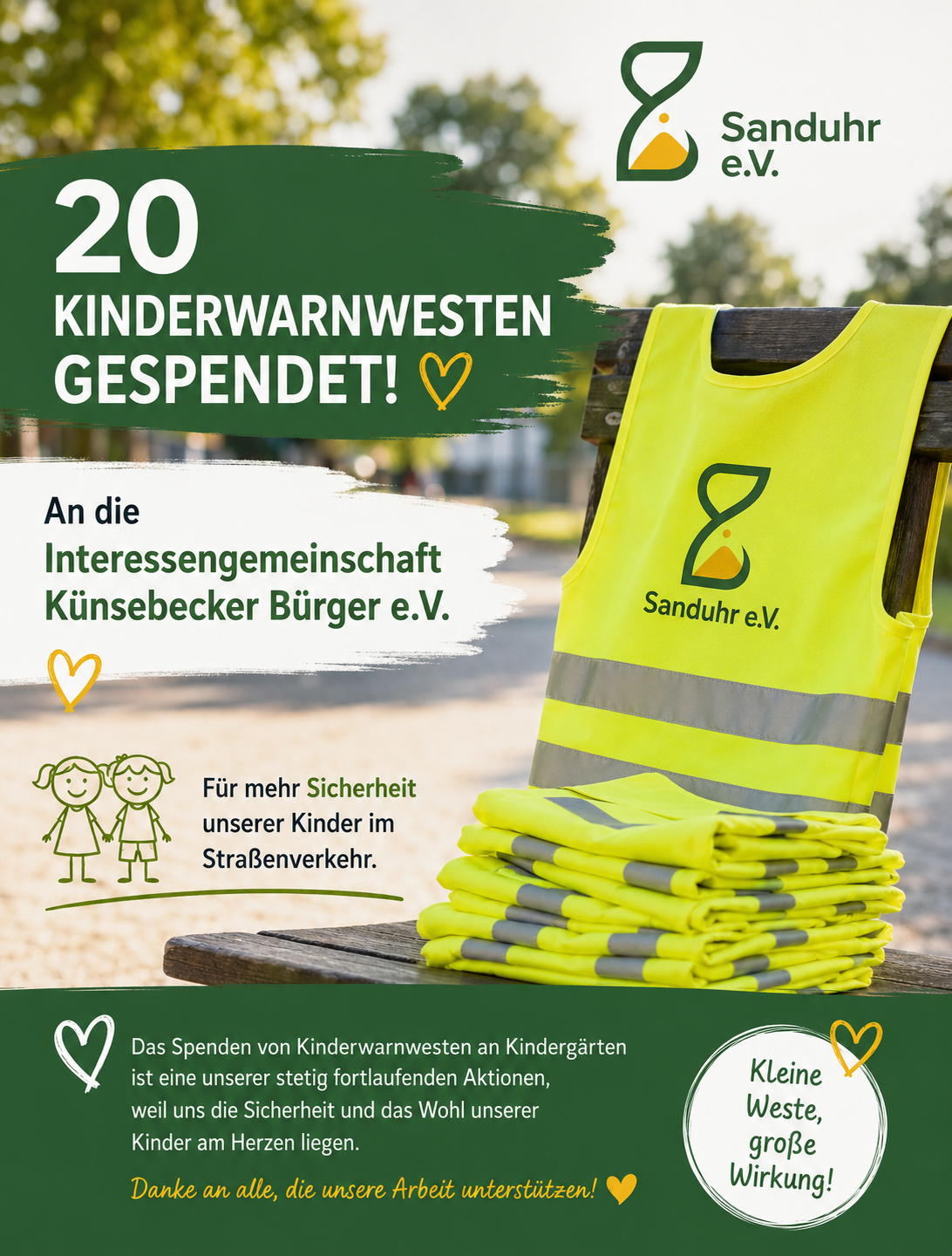 20 Kinderwarnwesten gespendet an die Interessengemeinschaft Künsebecker Bürger e.V.